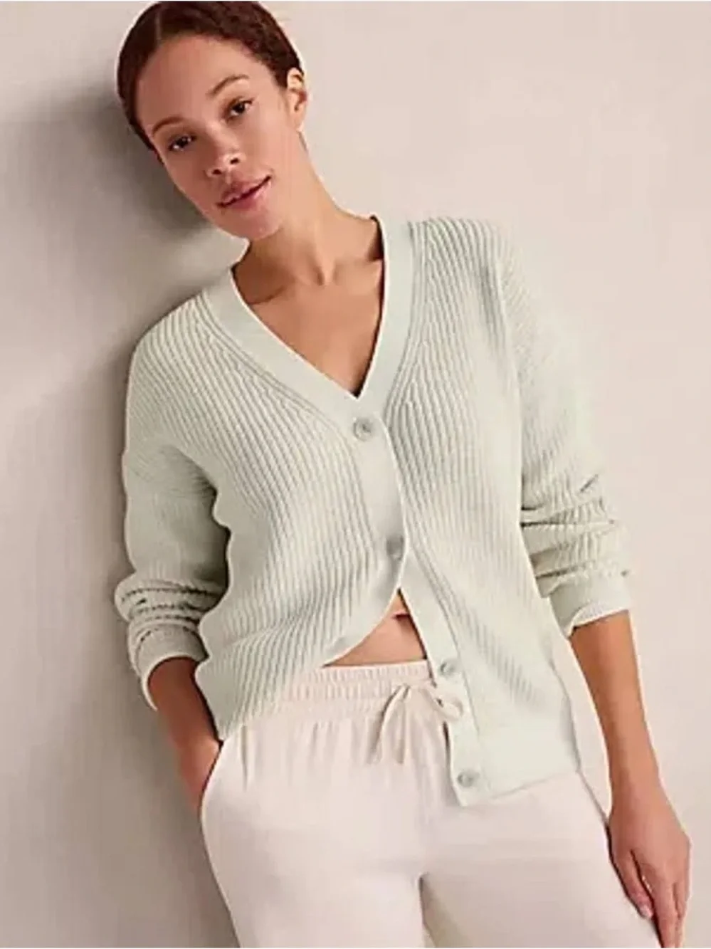 Haven Well Within mint green shaker stitch knit cardigan L - Picture 5 of 5